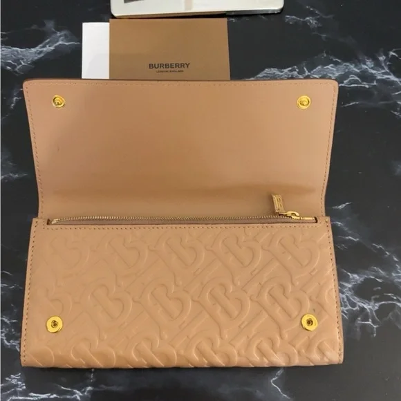 BURBERRY WALLET HERON TB DEBOSSED MONOGRAM CAMEL AUTHENTIC NWT -Store Display- - Picture 7 of 13